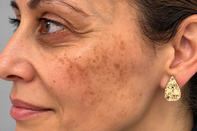 Melasma sulla guancia prima del trattamento